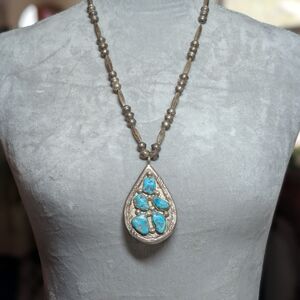 Sterling Silver and Turquoise Zuni Native American Pendant Necklace
